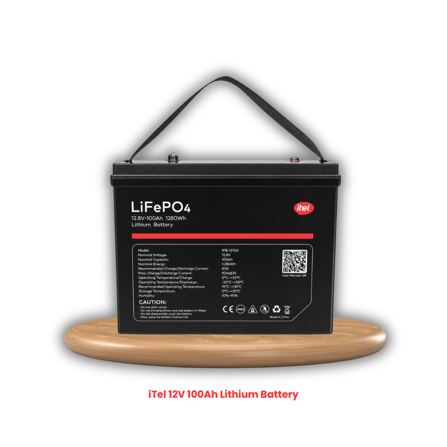 iTel | 12.8V 100Ah LiFePO₄ Lithium Battery | 1280Wh | 6000 Cycles