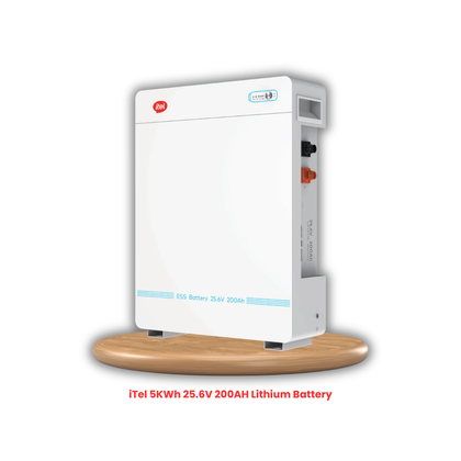iTel | 5.12kWh 25.6V 200Ah LiFePO₄ Lithium Battery | Wall Mounted