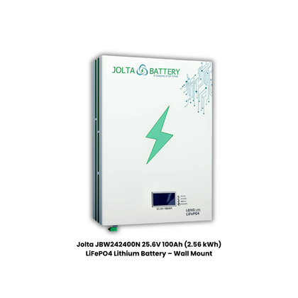 Jolta JBW242400N 2.56kWh 25.6V 100Ah LiFePO₄ Wall Mount Lithium Battery | Smart BMS