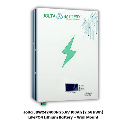 Jolta JBW242400N 2.56kWh 25.6V 100Ah LiFePO₄ Wall Mount Lithium Battery | Smart BMS