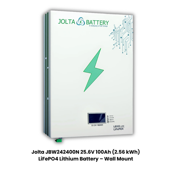 Jolta JBW242400N 2.56kWh 25.6V 100Ah LiFePO₄ Wall Mount Lithium Battery | Smart BMS