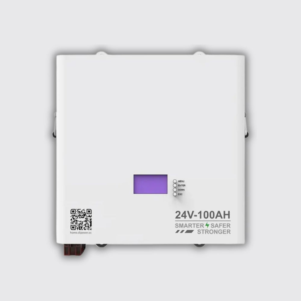 Wall-Mounted 24V 2.4kWh 100Ah DiPower Lithium Battery – Solar Energy Storage (6000 Cycles)