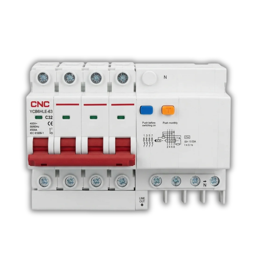 CNC RCBO YCB6HLE-63 4P+N RCCB Circuit Breaker